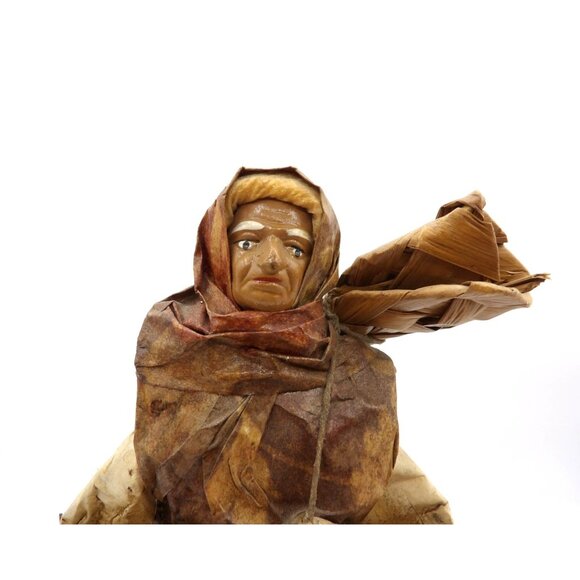 Viejita Papel Mache Old Woman w Woven Mat on Back Papier Mache 12x3½x3½ Mexico - Picture 2 of 5
